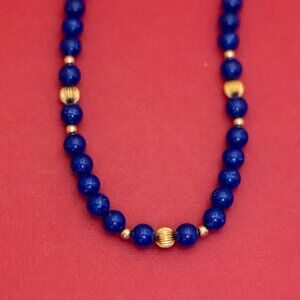 22 inch, Vintage Sphere Ball Blue Beads Beaded Necklace - F50